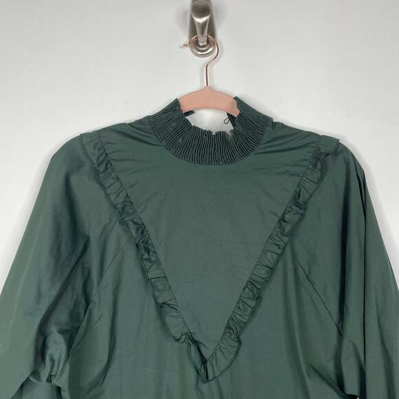 2/$30 Zara Poplin Shirt XS Ruffle Frills Bottle Balloon Sleeve Puff Green #1663 - Picture 5 of 15